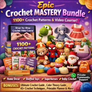 Epic Crochet Mastery Bundle – 1100+ Patterns, Video Course & Complete Beginner System (Hindi + English)